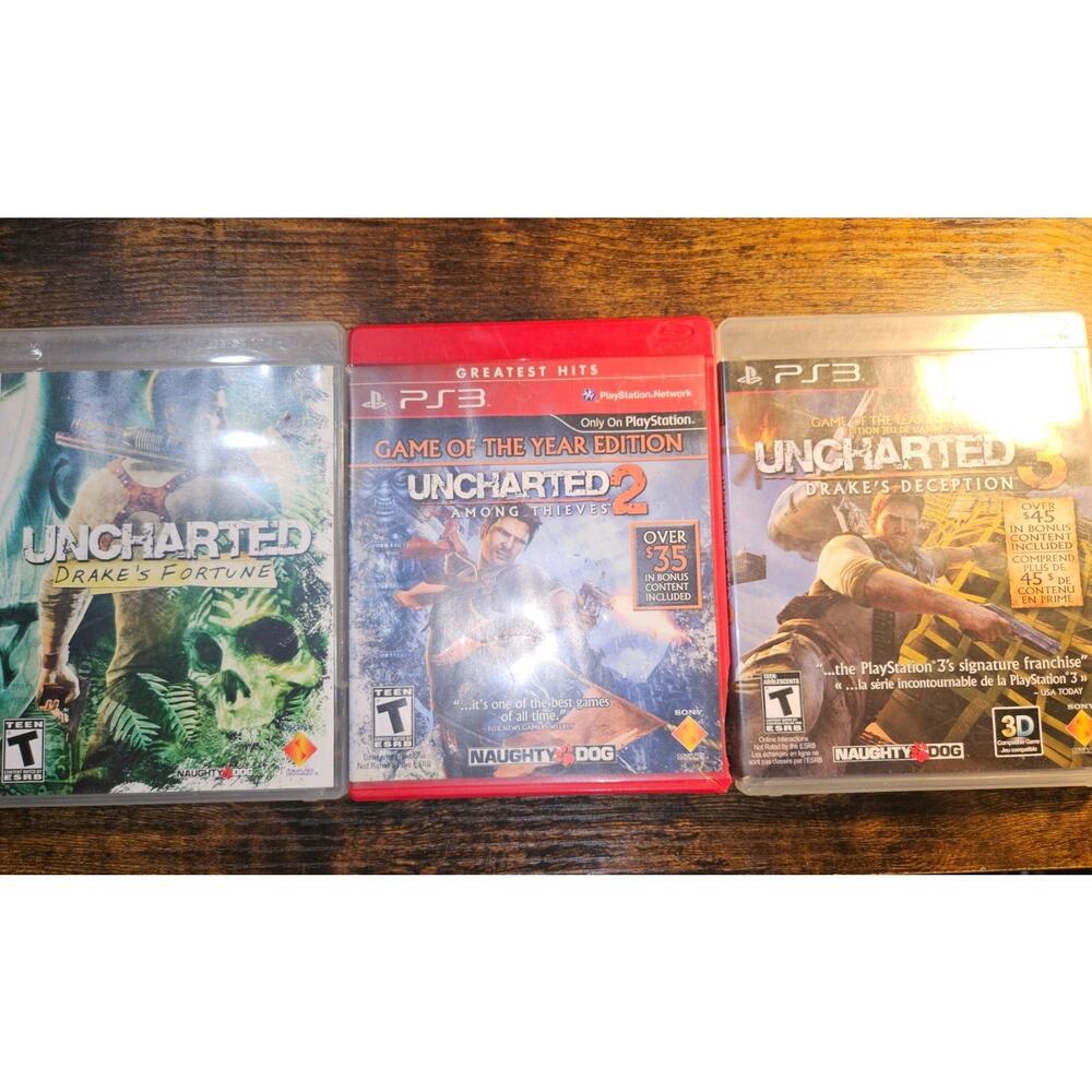 Uncharted 1,2,3 Trilogy of Games for PS3 PlayStation 3 All With Manuals